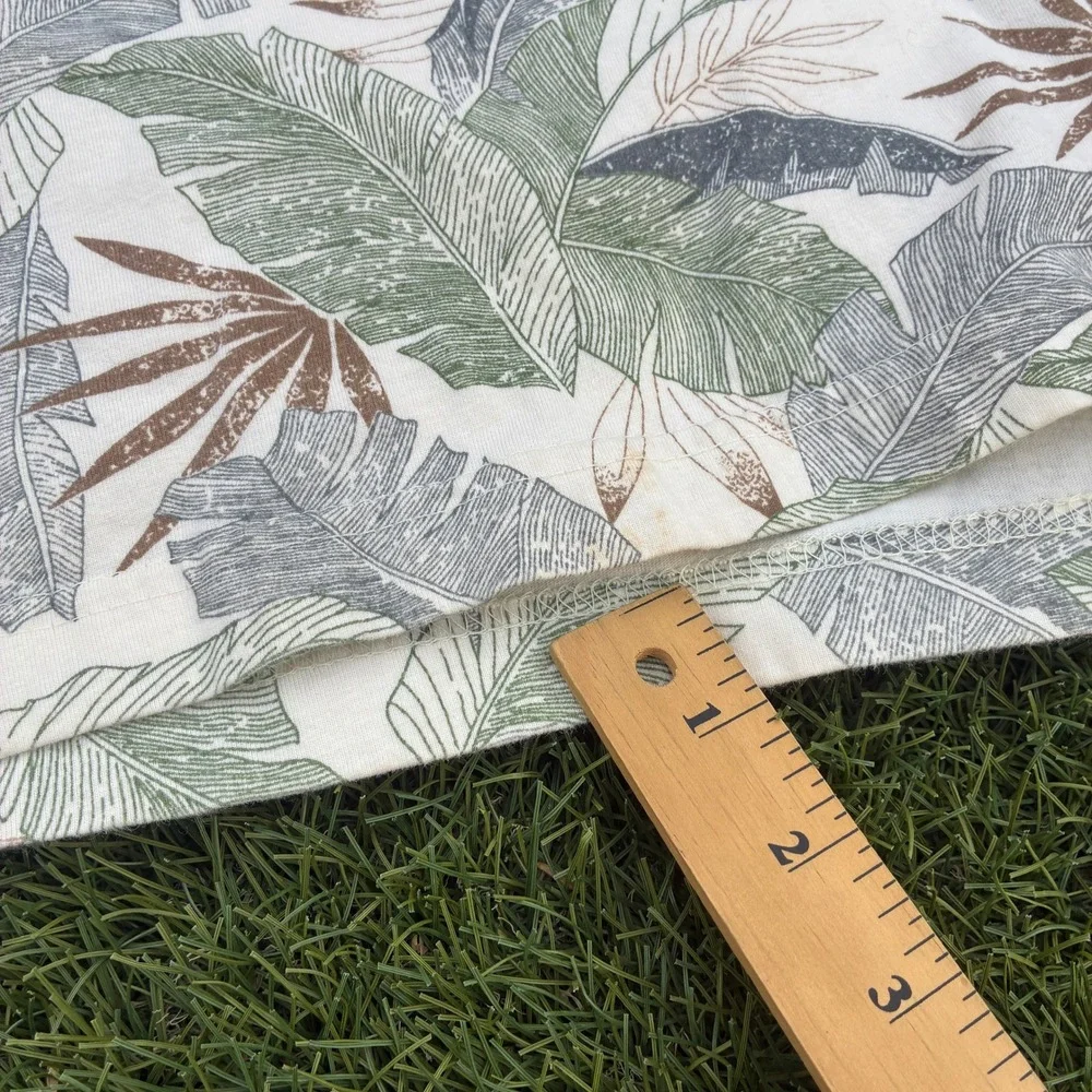 Tropical Cotton Mens XL Polo Shirt Botanical Leaf Print Short Sleeve Off White